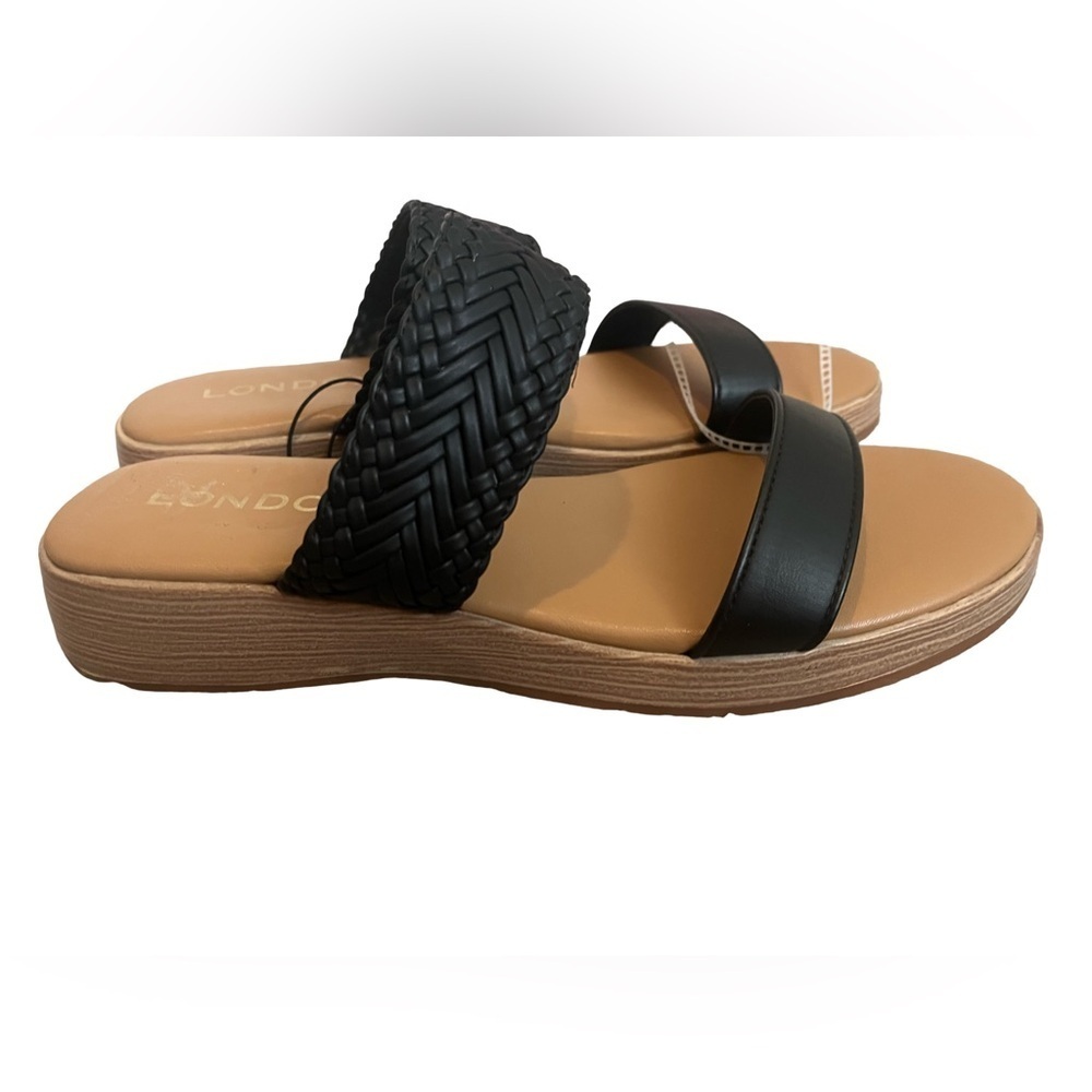 London Fog Black and Tan Trixey Slide Sandals. Size 8.5. NWOT Great Condition. - Picture 5 of 7